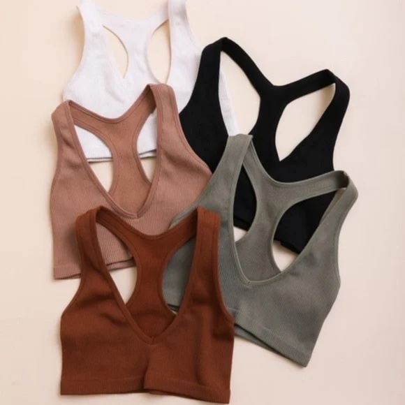 Black Solid Ribbed Racerback Stretchy Casual Low Cut Bralette - Picture 5 of 5